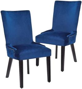 img 3 attached to 🪑 CangLong Velvet Upholstered Dining Chair: Elegant Set of 2 Navy Blue Chairs with Solid Wood Legs for Dining & Guest Room Décor