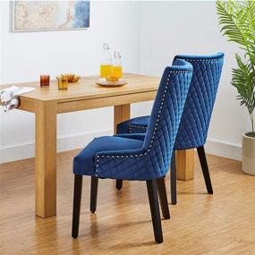 img 1 attached to 🪑 CangLong Velvet Upholstered Dining Chair: Elegant Set of 2 Navy Blue Chairs with Solid Wood Legs for Dining & Guest Room Décor