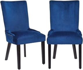 img 2 attached to 🪑 CangLong Velvet Upholstered Dining Chair: Elegant Set of 2 Navy Blue Chairs with Solid Wood Legs for Dining & Guest Room Décor