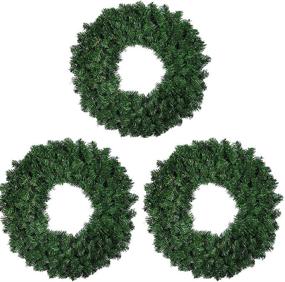 img 4 attached to 🎄 MayLove-US 12 Inch Canadian Artificial Pine Christmas Wreath Gifts for Christmas Party Decorations, Front Door Wreath, Unlit, Set of 3