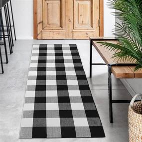 img 4 attached to LILI REY Buffalo Plaid Runner Rug 2’ x 6’ Black and White - Washable Outdoor Rug for Front Porch, Plaid Farmhouse Checkered Runner Rug for Hallway Entry