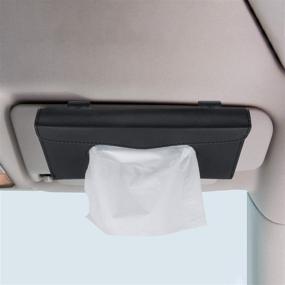 img 3 attached to 🚗 Car Tissue Holder: 2-Piece Sun Visor Napkin Holder for Universal Cars - Pu Leather Storage Cases (Black and Beige)