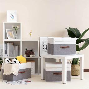 img 3 attached to ➕ Yawinhe Collapsible Storage Boxes with Lids - Space-Saving Organizer Bins for Home, Bedroom, Closet, and Office - White/Grey, 15.0x9.8x9.8inch/1-Pack