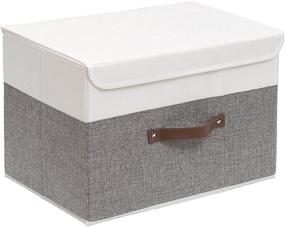 img 4 attached to ➕ Yawinhe Collapsible Storage Boxes with Lids - Space-Saving Organizer Bins for Home, Bedroom, Closet, and Office - White/Grey, 15.0x9.8x9.8inch/1-Pack