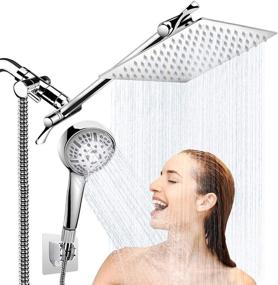 img 4 attached to AULETIN Shower Head with Handheld-8'' Rain Shower Head High Pressure and 9 Setting SPA Spray 🚿 showerhead: Stainless Steel Square Rainfall Shower Head with Holder, 11'' Extension Arm & 60'' Shower Hose Combo