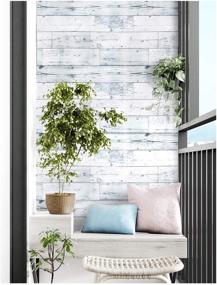 img 3 attached to 🏠 HaokHome MR47 Stick-on Shiplap Wood Wallpaper in Light Grey/White/Blue Distressed Wood Plank Design - Removable & Self-Adhesive - 17.7in x 9.8ft