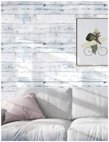 img 2 attached to 🏠 HaokHome MR47 Stick-on Shiplap Wood Wallpaper in Light Grey/White/Blue Distressed Wood Plank Design - Removable & Self-Adhesive - 17.7in x 9.8ft