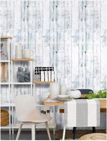 img 4 attached to 🏠 HaokHome MR47 Stick-on Shiplap Wood Wallpaper in Light Grey/White/Blue Distressed Wood Plank Design - Removable & Self-Adhesive - 17.7in x 9.8ft