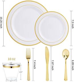 img 3 attached to IOOOOO 150PCS Christmas Gold Plastic Plates, Plastic Silverware, and Gold Cups - Disposable Dinnerware Set with 150 Pieces: 25 Dinner Plates, 25 Dessert Plates, 25 Tumblers, 25 Forks, 25 Knives, 25 Spoons