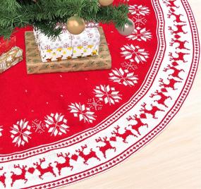 img 4 attached to 🎄 ABSOFINE 48 Inch Christmas Tree Skirt: Knitted Snowflakes and Elk Patterns, Rustic Knit Tree Skirt for Holiday Decorations – Double Layers