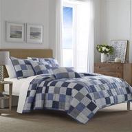 🛏️ nautica holly grove collection quilt set - 100% cotton reversible bedding for queen bed, blue with matching shams - all season, pre-washed for enhanced softness logo