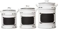 american atelier vintage canister set: stylish ceramic jars with lids for cookies, candy, coffee, flour, sugar, rice, pasta, cereal & more - 3-piece, 21x8x11, white with black distressing логотип