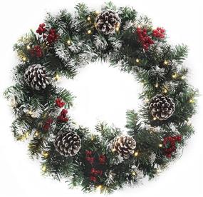 img 4 attached to 🎄 Illuminate Your Winter Wonderland: 18 Inch Outdoor Christmas Wreath with Lights and Mixed Decorations