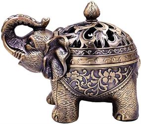 img 4 attached to Vintage Bronze Elephant Incense Holder: Burn Incense Stylishly with Lid, Ash Catcher, and Aromatherapy Ornament for Home & Office Décor