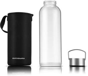 img 3 attached to DE.KITCHEN 60OZ Glass Water Bottle with Twist Cap and Neoprene Sleeve, Large Borosilicate Glass Water Bottle with Nut Storage Tank and Filter