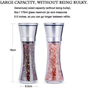 img 3 attached to 🧂 KOKO Glass Salt and Pepper Grinder Set - Tall Glass Body and 304 Stainless Steel with Adjustable Non-Corrosive Ceramic Cores, includes Spare Cores & Cleaning Brush