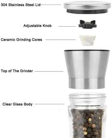 img 2 attached to 🧂 KOKO Glass Salt and Pepper Grinder Set - Tall Glass Body and 304 Stainless Steel with Adjustable Non-Corrosive Ceramic Cores, includes Spare Cores & Cleaning Brush