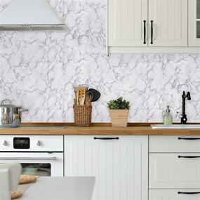 img 2 attached to 🏢 Transform Your Space with Caltero Marble Contact Paper: White Grey Peel and Stick Glossy Wallpaper for Countertops, Kitchen Cabinets, and Bathrooms