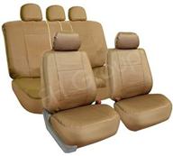 🛋️ fh group pu002tan115 tan faux leather seat cover: full set airbags compatible & split bench cover logo