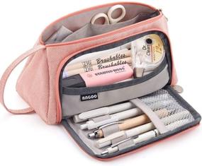 img 4 attached to 🖊️ EASTHILL Large Capacity Pink Pencil Case with Multi-slot Pen Holder, Ideal for Middle High School, Office, College, Adult; Simple Storage Bag Pouch for Enhanced Organization