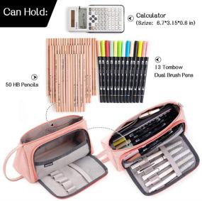 img 3 attached to 🖊️ EASTHILL Large Capacity Pink Pencil Case with Multi-slot Pen Holder, Ideal for Middle High School, Office, College, Adult; Simple Storage Bag Pouch for Enhanced Organization