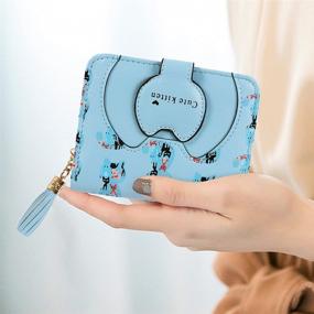 img 3 attached to 🐱 HeySun Women's Adorable Blue Cat Coin Purse: Small Wallet with Cat Ears, Money Clip Designer Card Case