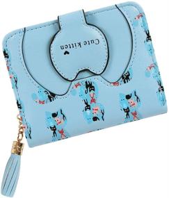 img 4 attached to 🐱 HeySun Women's Adorable Blue Cat Coin Purse: Small Wallet with Cat Ears, Money Clip Designer Card Case