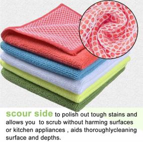 img 2 attached to 🧽 SINLAND 5 Color Assorted Microfiber Dish Cloth Set: Best Kitchen Cloths with Poly Scour Side - 12"x12" - 5 Pack (Pink+Blue+White+Yellow+Green)