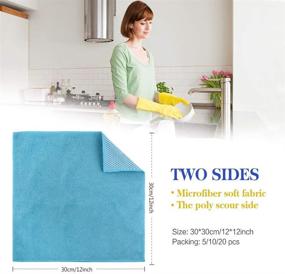 img 3 attached to 🧽 SINLAND 5 Color Assorted Microfiber Dish Cloth Set: Best Kitchen Cloths with Poly Scour Side - 12"x12" - 5 Pack (Pink+Blue+White+Yellow+Green)