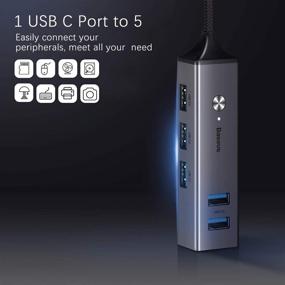 img 1 attached to Baseus USB C Hub Adapter with 5 Ports: Aluminum Type-C Hub for Mac OS, Windows 7/8/10, Google Chrome OS, and More. High-Speed Data Sync with 3 USB 3.0 & 2 USB 2.0 Ports.