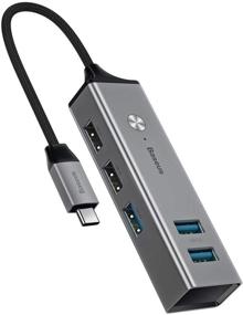 img 4 attached to Baseus USB C Hub Adapter with 5 Ports: Aluminum Type-C Hub for Mac OS, Windows 7/8/10, Google Chrome OS, and More. High-Speed Data Sync with 3 USB 3.0 & 2 USB 2.0 Ports.