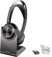 🎧 enhanced gtw poly voyager focus 2 uc stereo bluetooth headset with charge stand, usb-a - connects to deskphone, pc/mac, smartphone - for teams, zoom, ringcentral, 8x8, vonage - includes bonus microfiber logo