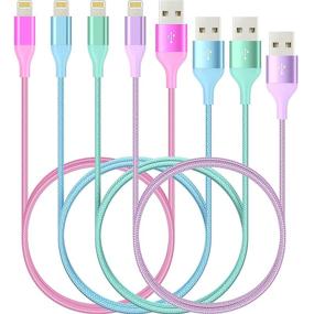 img 4 attached to 🔌 4Pack(10/6/6/3ft) 4Цвета HaoKanDe Кабель Lightning - Зарядное устройство для iPhone Apple MFi Certified - Нейлоновый оплетенный USB-кабель для зарядки iPhone 11Pro MAX Xs XR X 8 7 6S 6 Plus SE 5S 5C - Синий/Зеленый/Фиолетовый/Розовый