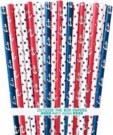 🔴 100 pack of navy blue, red, and white nautical theme paper straws - 7.75 inches - anchor and polka dot design - outside the box papers brand logo