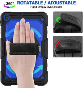 img 3 attached to 📱 Durable Samsung Galaxy Tab A 10.1 Case 2019: Full-Body Protection, 360° Rotating Stand, Pencil Holder, Screen Protector, Hand Strap (Blue+Black)