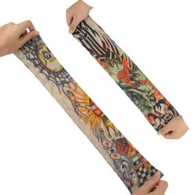 img 1 attached to Pinkiou Arm Sleeves: Sun Protective 🌞 Tattoo Cover - 6pcs Fake Arm Accessories (L)