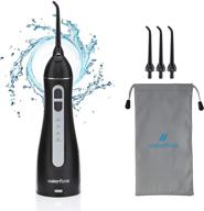 usb rechargeable black waterfloss water flosser with 4 modes for teeth cleaning and oral health logo