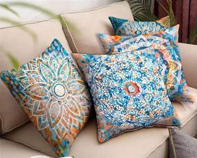 img 1 attached to 🌸 Boho Retro Dahlia Floral Throw Pillow Covers - Set of 4, Multicolor Flowers, 18 X 18 Inch, Home Farmhouse Outdoor Decorative Pillows for Living Room, Bed, Sofa, and Car