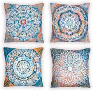 🌸 boho retro dahlia floral throw pillow covers - set of 4, multicolor flowers, 18 x 18 inch, home farmhouse outdoor decorative pillows for living room, bed, sofa, and car logo