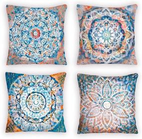 img 4 attached to 🌸 Boho Retro Dahlia Floral Throw Pillow Covers - Set of 4, Multicolor Flowers, 18 X 18 Inch, Home Farmhouse Outdoor Decorative Pillows for Living Room, Bed, Sofa, and Car