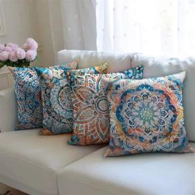 img 3 attached to 🌸 Boho Retro Dahlia Floral Throw Pillow Covers - Set of 4, Multicolor Flowers, 18 X 18 Inch, Home Farmhouse Outdoor Decorative Pillows for Living Room, Bed, Sofa, and Car