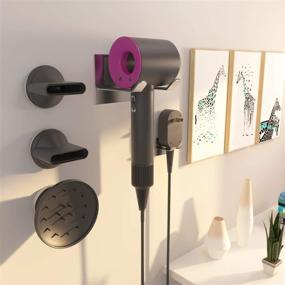 img 3 attached to 🧴 XIGOO Hair Dryer Holder: Wall Mounted Organizer for Dyson Hair Dryer with Power Plug, Diffuser, and Nozzles