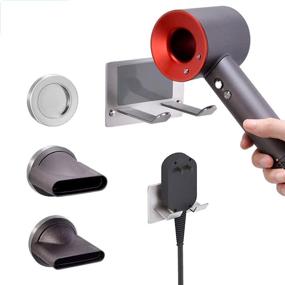 img 4 attached to 🧴 XIGOO Hair Dryer Holder: Wall Mounted Organizer for Dyson Hair Dryer with Power Plug, Diffuser, and Nozzles