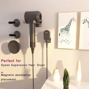 img 2 attached to 🧴 XIGOO Hair Dryer Holder: Wall Mounted Organizer for Dyson Hair Dryer with Power Plug, Diffuser, and Nozzles