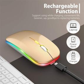 img 3 attached to 💻 Upgrade to a Rechargeable Slim Silent Mouse with LED, 2.4G Wireless Technology, 3 Adjustable DPI – Perfect for Office and On-The-Go, USB & Type-c Receiver Included – Gold