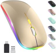 💻 upgrade to a rechargeable slim silent mouse with led, 2.4g wireless technology, 3 adjustable dpi – perfect for office and on-the-go, usb & type-c receiver included – gold logo