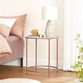 img 3 attached to VASAGLE Round Glass Side Table with Metal Frame - Small Coffee Accent Table for Living Room, Bedroom, Balcony - Modern Style in Rose Gold Color (Model ULGT020A02)