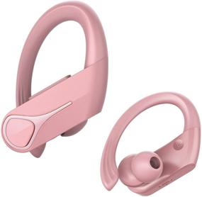 img 4 attached to 🎧 IPX7 Waterproof Wireless Earbuds with Bluetooth 5.0, Bass+ Bluetooth Headphones for Running/Gym Workout, Pink – 28H Playtime, Earhook/Precise Button/USB-C/Mic included