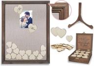 rustic wedding guest book alternative - barn wood drop top frame with stand, 90 wooden hearts, matching keepsake box with hidden message. perfect for weddings, bridal or baby shower, anniversary, or any special event. логотип