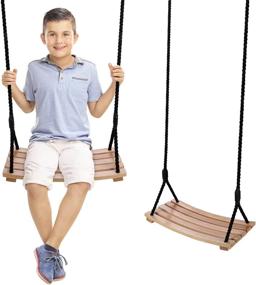 img 4 attached to 🌳 Waterproof Wood Swing Set for Children and Adults - Indoor and Outdoor Garden and Yard Wooden Swing, Arc Shaped Seat (19.7 x 9.7 x 1.77IN)